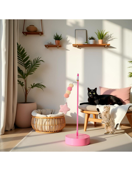 Juguete de palo para gatos Enyolidimk rosa con bola de felpa