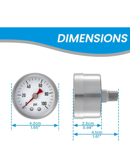 Manómetro de Baja Presión Solimeta 0-100 Psi 1.5" Acero Inoxidable