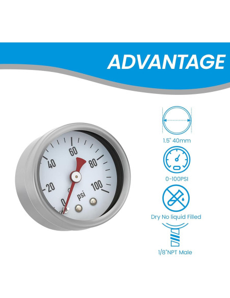 Manómetro de Baja Presión Solimeta 0-100 Psi 1.5" Acero Inoxidable