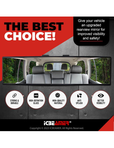 Espejo Retrovisor Convexo ICBEAMER 26.9x7.4 cm Antirreflejo