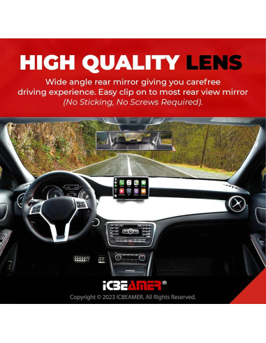 Espejo Retrovisor Convexo ICBEAMER 26.9x7.4 cm Antirreflejo