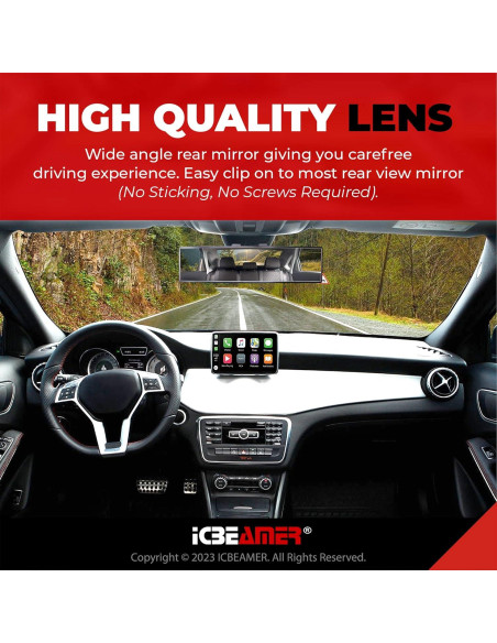 Espejo Retrovisor Convexo ICBEAMER 26.9x7.4 cm Antirreflejo