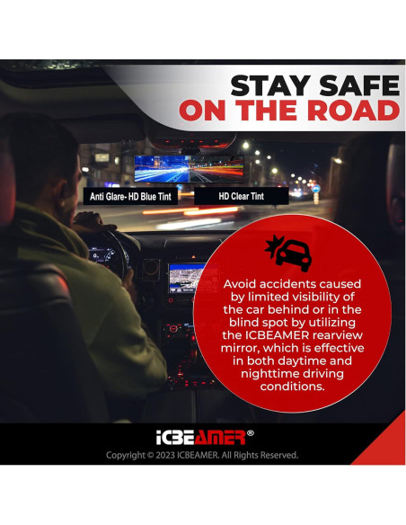 Espejo Retrovisor Convexo ICBEAMER 26.9x7.4 cm Antirreflejo