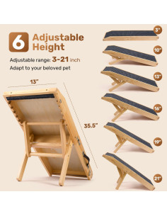 Rampa para Perros Heeyoo de Madera Ajustable 5 Niveles 25-53 cm 2