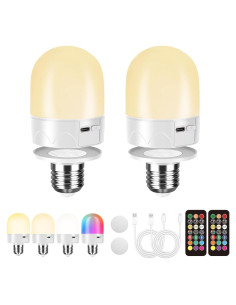 Bombillas LED recargables USB E26 con control remoto 800Lm 2 Pack