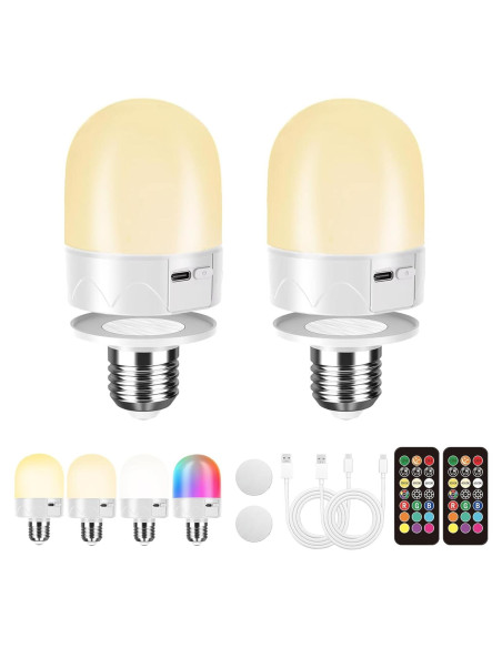 Bombillas LED recargables USB E26 con control remoto 800Lm 2 Pack