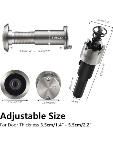 Mirillas para puerta TOGU 2 PCS con broca 16 mm Níquel Cepillado