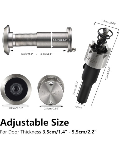 Mirillas para puerta TOGU 2 PCS con broca 16 mm Níquel Cepillado