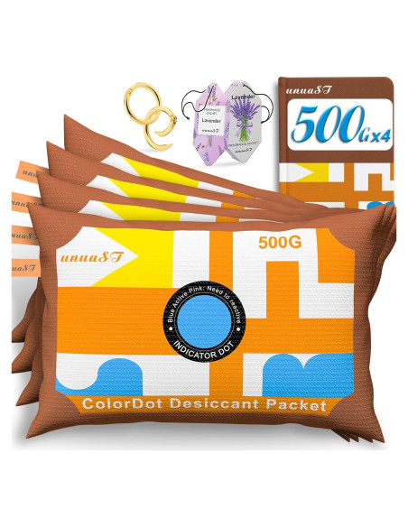 4 Paquetes de Deshidratante unuaST 500g Gel de Silica Recargable