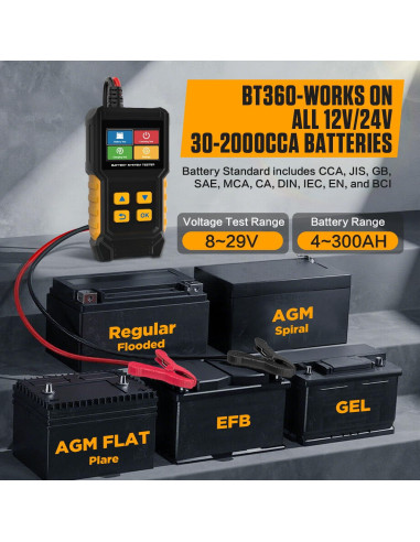 Probador de Batería de Coche LINXINO BT360 12V 24V CCA