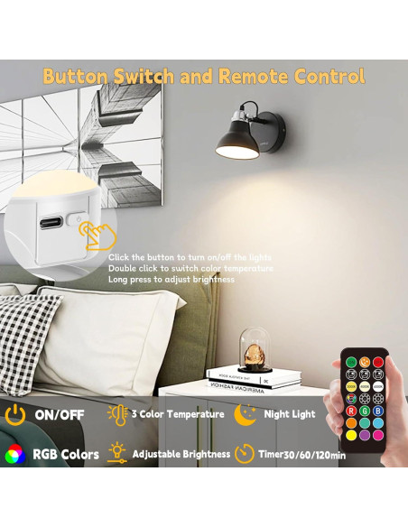 Bombillas LED recargables USB E26 con control remoto 800Lm 2 Pack