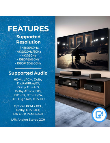 Extractor de Audio 8K OREI BKA-1 HDMI 2.1 4K 120Hz SPDIF 3.5mm