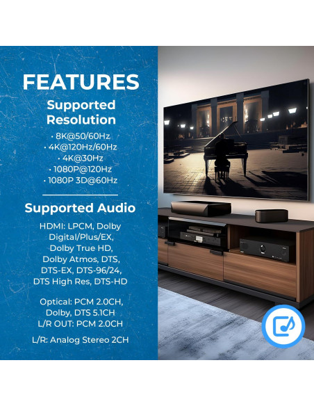 Extractor de Audio 8K OREI BKA-1 HDMI 2.1 4K 120Hz SPDIF 3.5mm