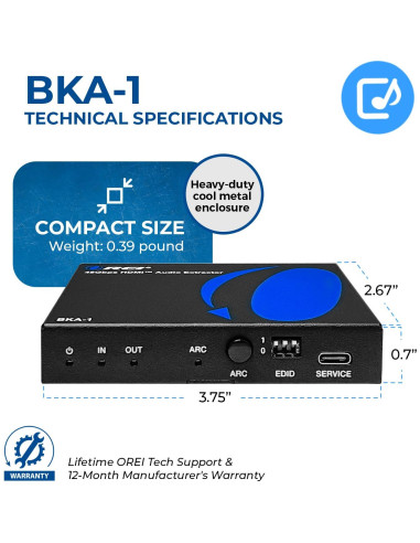 Extractor de Audio 8K OREI BKA-1 HDMI 2.1 4K 120Hz SPDIF 3.5mm