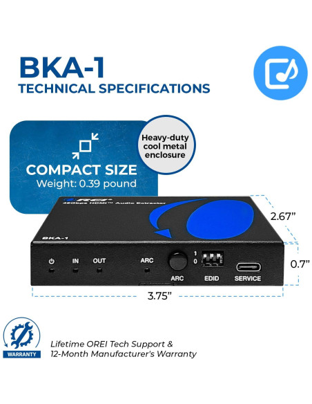 Extractor de Audio 8K OREI BKA-1 HDMI 2.1 4K 120Hz SPDIF 3.5mm