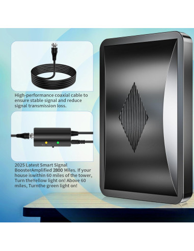 Antena de TV Qellaff HDTV Amplificada 2800 millas 4K 11.58m