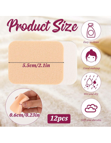 12 Esponjas de Maquillaje Sliverdew Cuadradas Latex 20x12cm