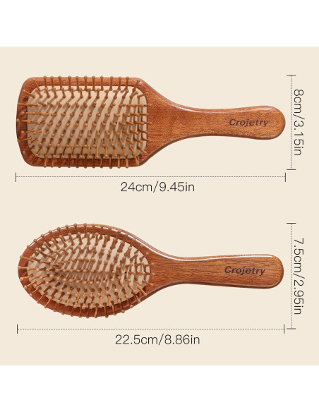 Juego de Cepillos de Pelo de Bambú 2 Piezas - Crojetry