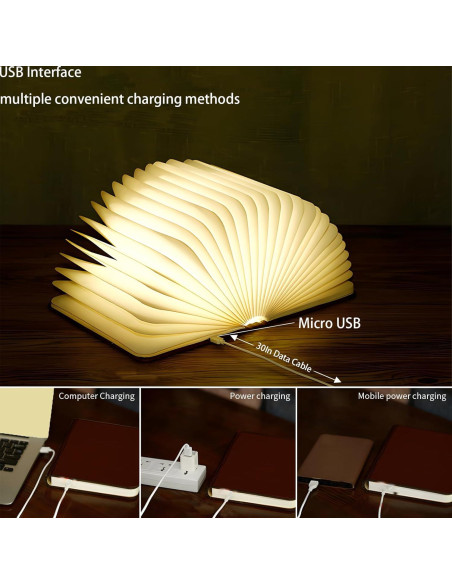 Lámpara de libro plegable HaoYDUS 3 colores recargable USB