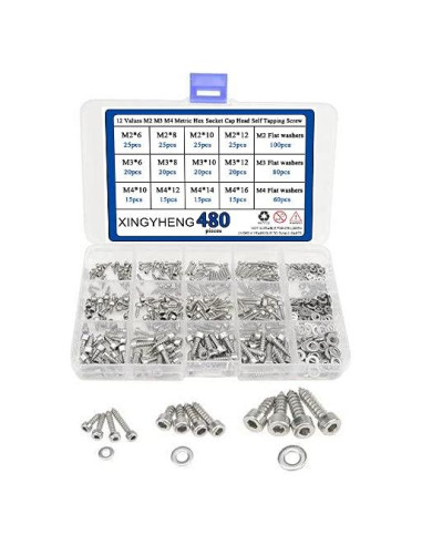 Kit de Tornillos M2 M3 M4 Hexagonales con Arandelas - 480 Pcs