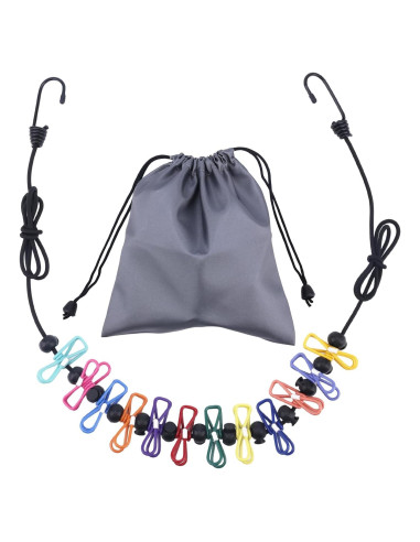 Cuerda de Camping Retráctil Penitue 1.8m con 12 Clips y Bolsa