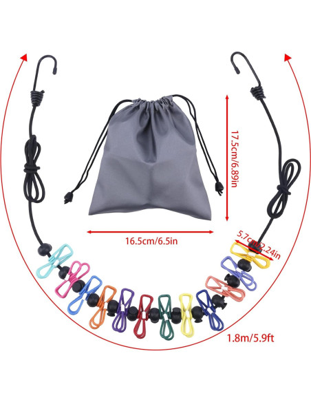 Cuerda de Camping Retráctil Penitue 1.8m con 12 Clips y Bolsa