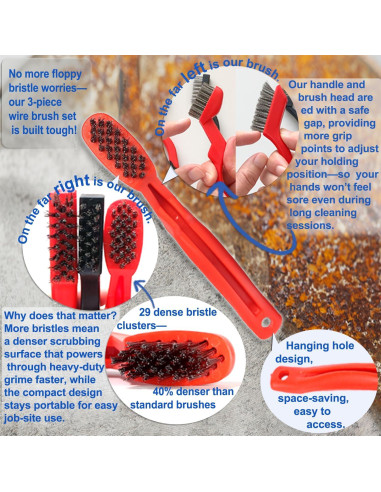 Cepillos de Alambre de Acero Inoxidable SONRISA DORADA - 3 Piezas 17.78 cm