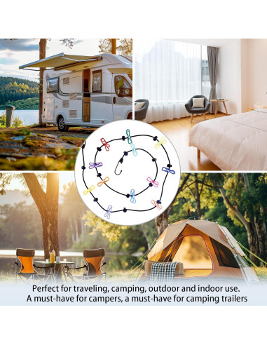 Cuerda de Camping Retráctil Penitue 1.8m con 12 Clips y Bolsa