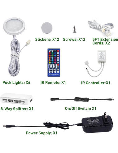 Kit de Iluminación LED AIBOO 6 Luces Puck RGBWW 18W