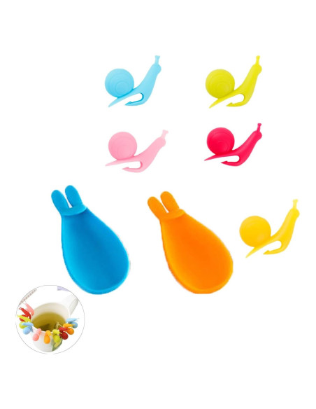 Soporte de Bolsa de Té Silicona UtySty 7 Piezas Caracol y Conejo