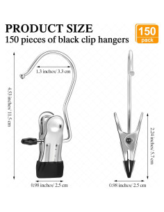 150 Ganchos de Acero Inoxidable para Ropa Yinder - Negro 2