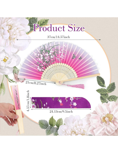 Abanico Plegable Floral de Bambú y Poliéster 37 cm - Skrfren