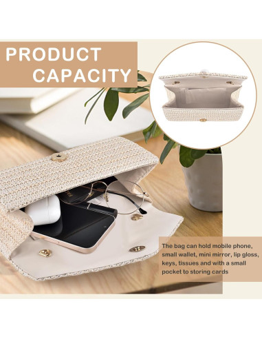 Bolso de mano de paja PACETAP con perlas para mujer 17.8x10.2cm