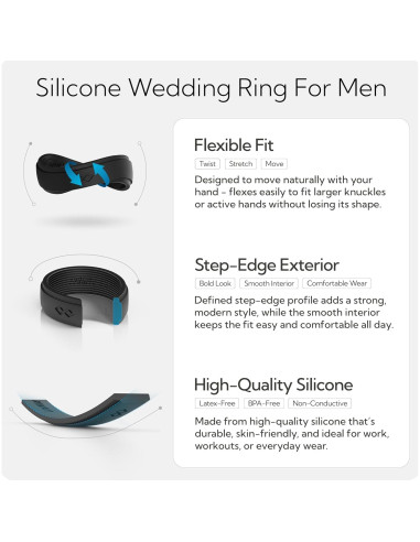 Anillo de Silicona Rinfit para Hombres 9mm Negro - Boda