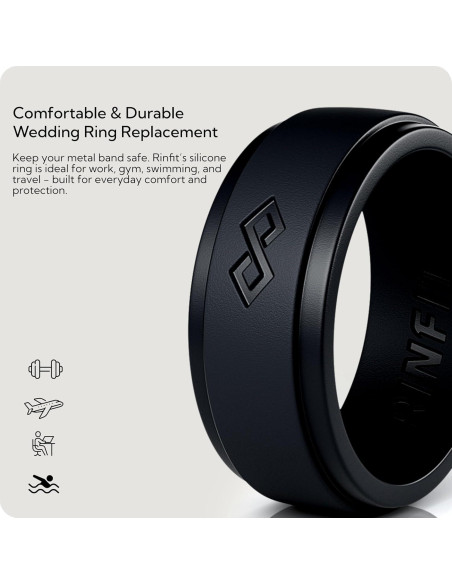Anillo de Silicona Rinfit para Hombres 9mm Negro - Boda