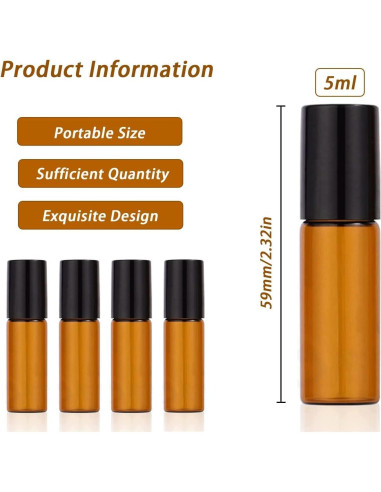 Paquete de 4 botellas rodantes de vidrio ámbar 5ml DreamAug