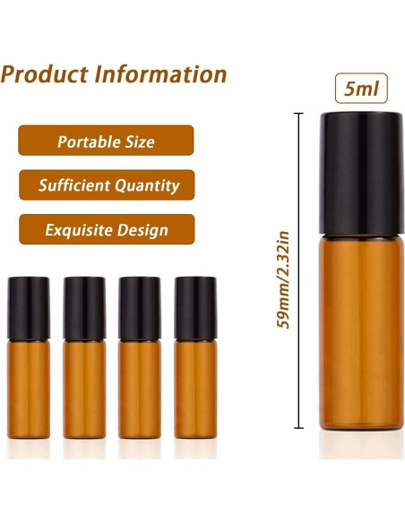 Paquete de 4 botellas rodantes de vidrio ámbar 5ml DreamAug