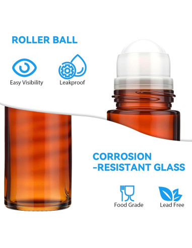 Botellas de vidrio marrón 50ml YUXIANLB 2pcs rodantes vacías