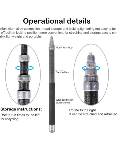 Palo de Selfie PellKing 3m Fibra de Carbono + Trípode 29cm Aluminio