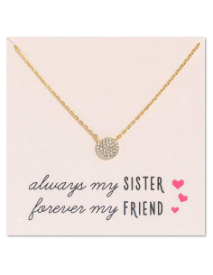 Collar con colgante de disco CZ 8mm Oro 14K para hermana