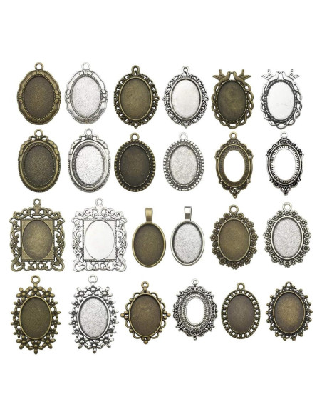 20 Bandejas de Pendientes Ovaladas 18x25mm Bronce y Plata
