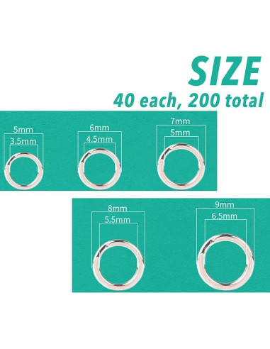 200 Anillos de Salto Doble Halyuhn 5-9 mm Acero Inoxidable