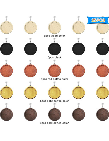 25 Bandejas de Colgante de Madera Ximalun 25mm 5 Colores