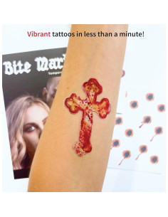 Kit de Tatuajes Temporales Vampiro Mordida y Cruz - 4 Piezas 2