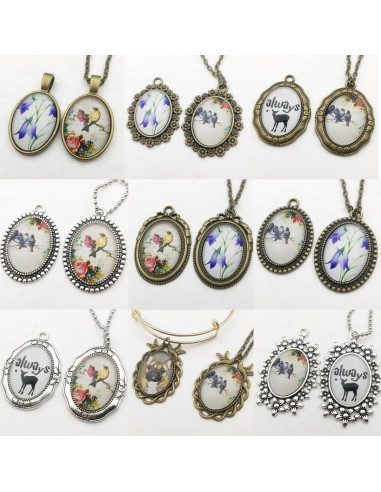 20 Bandejas de Pendientes Ovaladas 18x25mm Bronce y Plata