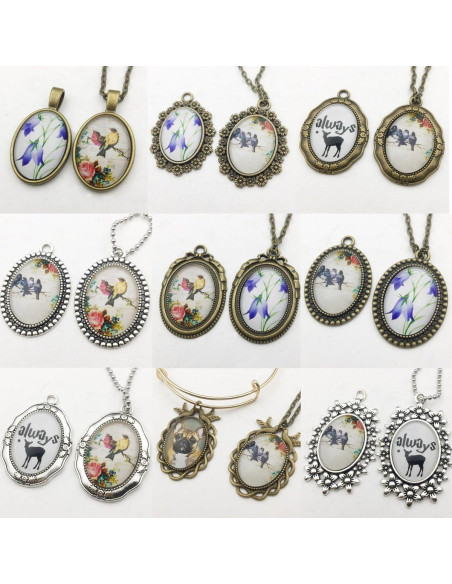 20 Bandejas de Pendientes Ovaladas 18x25mm Bronce y Plata