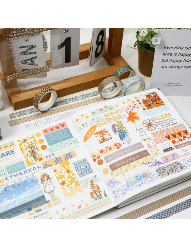 Conjunto de Cinta Washi YUBX 60 Rollos 10mm Geométrica Decorativa