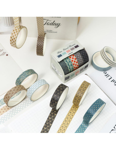 Conjunto de Cinta Washi YUBX 60 Rollos 10mm Geométrica Decorativa