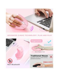 Ratón Ergonómico Inalámbrico BeWishes Rosa 3 DPI Ajustables 2
