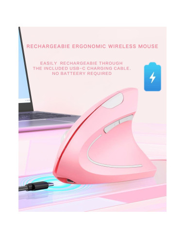 Ratón Ergonómico Inalámbrico BeWishes Rosa 3 DPI Ajustables